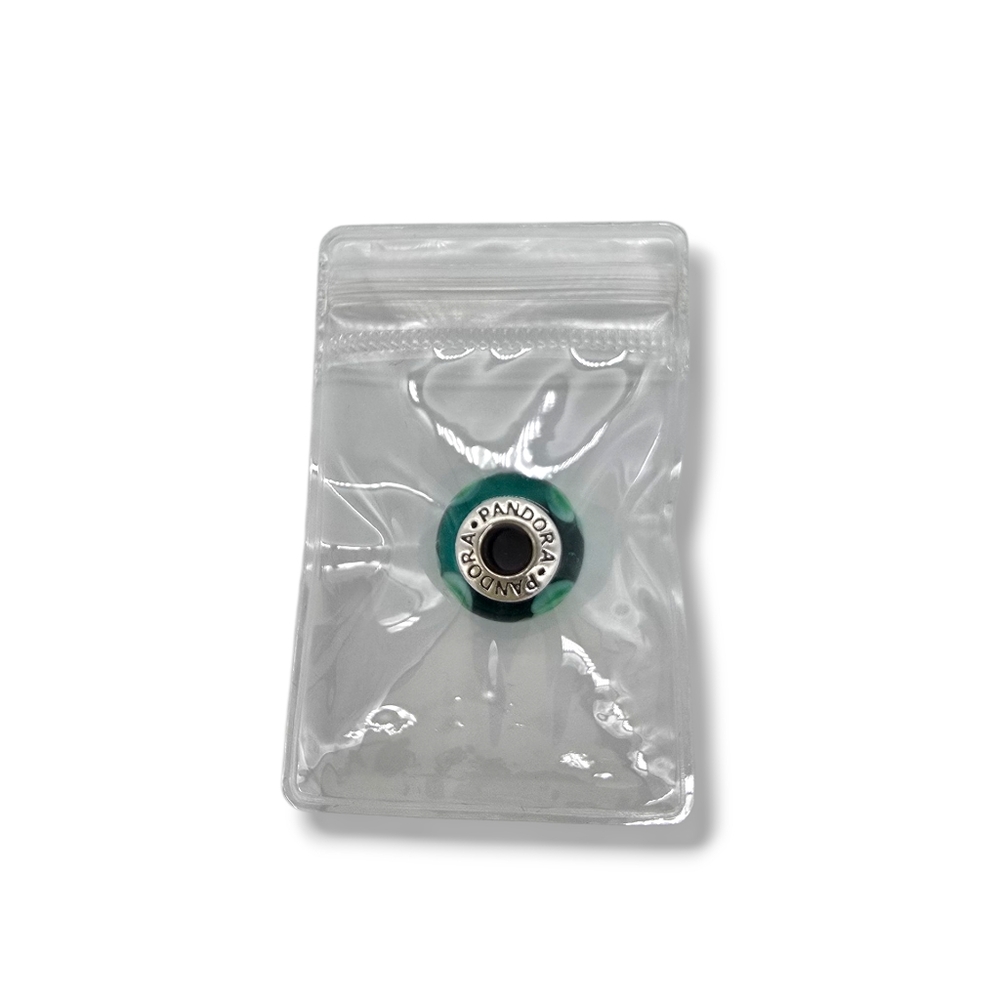 PANDORA Flowers For You Turquoise Green Murano Glass Bead Charm Retired - Picture 16 of 16
